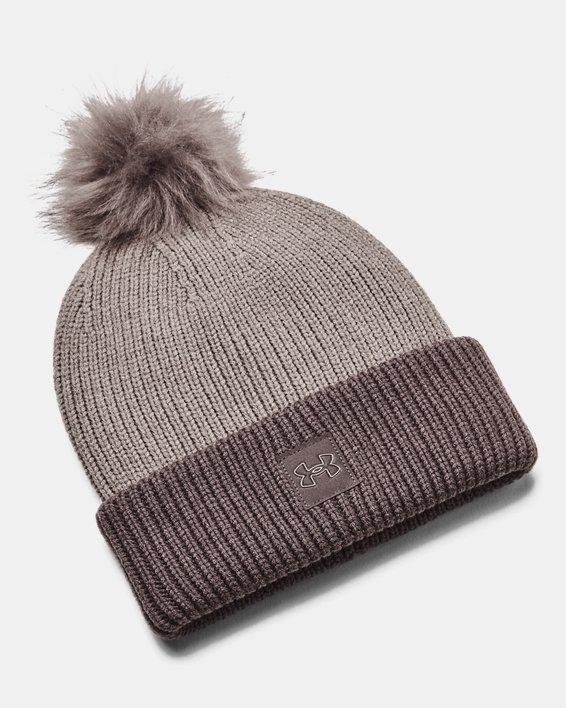 Women's UA Halftime Ribbed Pom Beanie in Gray image number 0